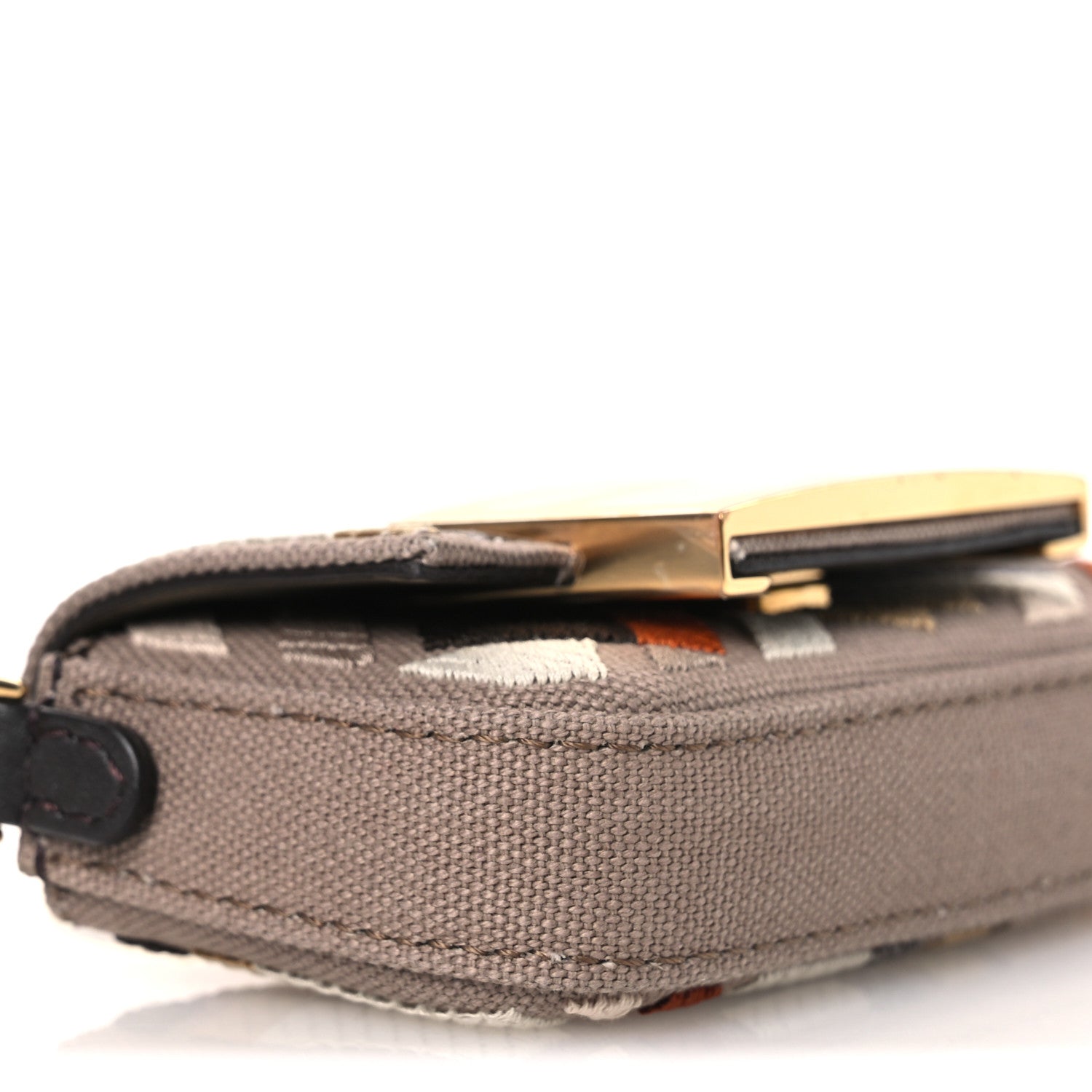 Fendi Canvas Vitello King FF Embroidered Nano Maxi Buckle Baguette Charm Tartufo Ebano 8 of 10