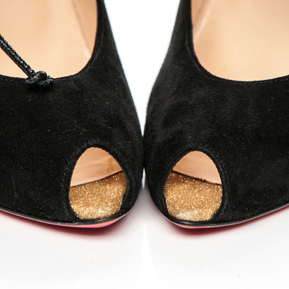 Christian Louboutin Suede Glitter Neotrente 100 Pumps 38 Black Gold 8 of 8