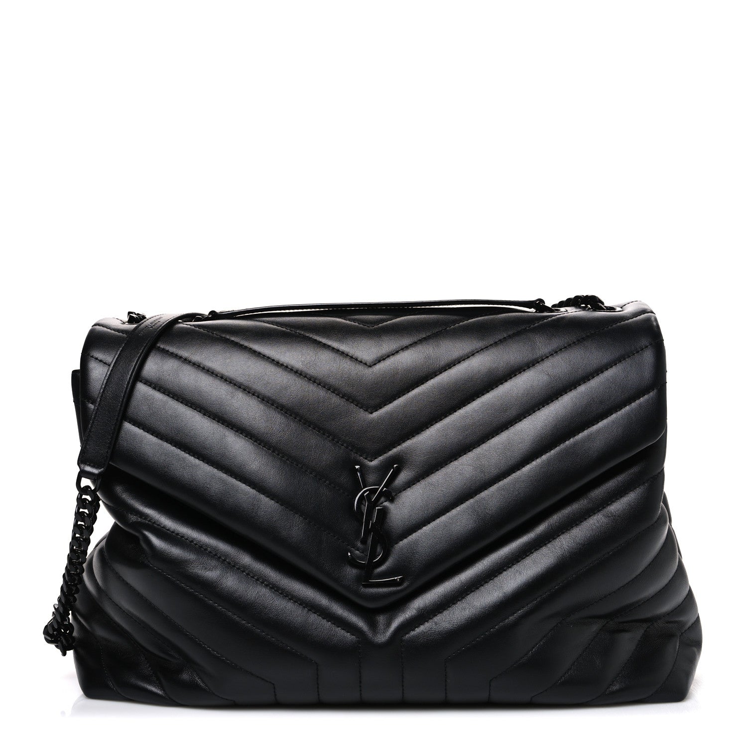 Saint Laurent Calfskin Y Quilted Monogram Monochrome Large Loulou Chain Satchel Black 1 of 9