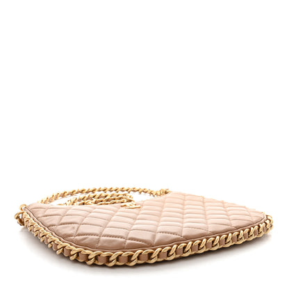 Chanel Shiny Crumpled Lambskin Quilted Large Trendy Chain Around Hobo Dark Beige 4 of 11