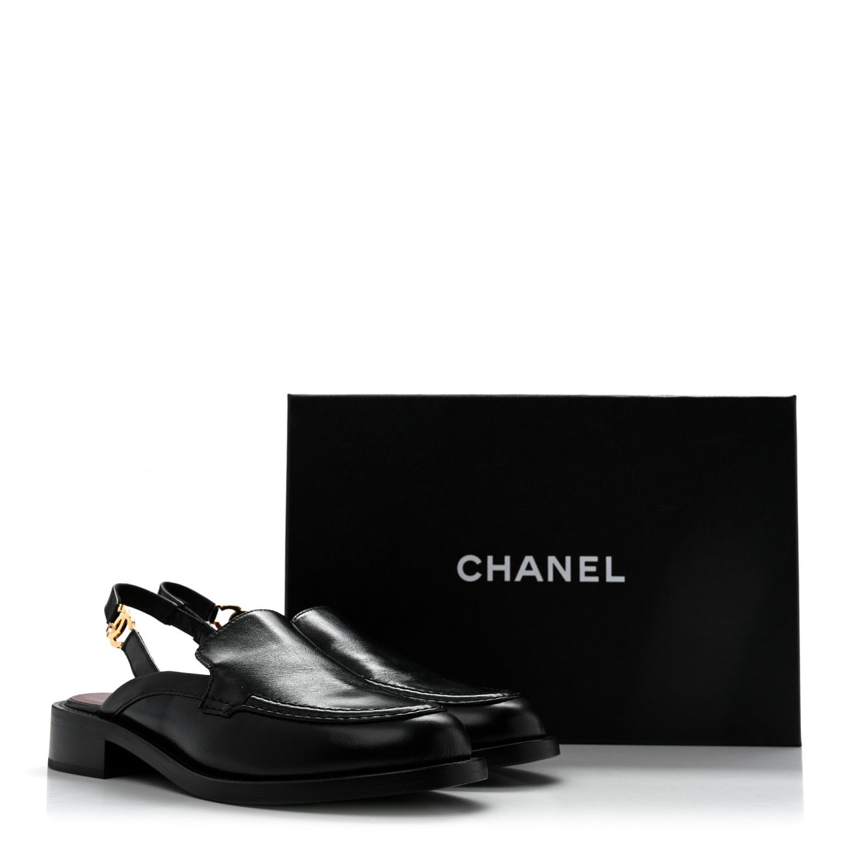 Chanel Glazed Calfskin CC Slingback Flats 37 Black 10 of 10