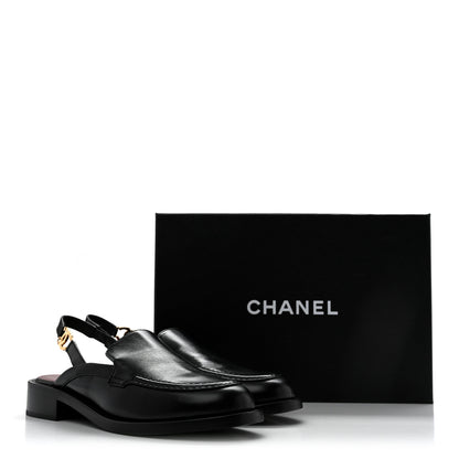 Chanel Glazed Calfskin CC Slingback Flats 37 Black 10 of 10