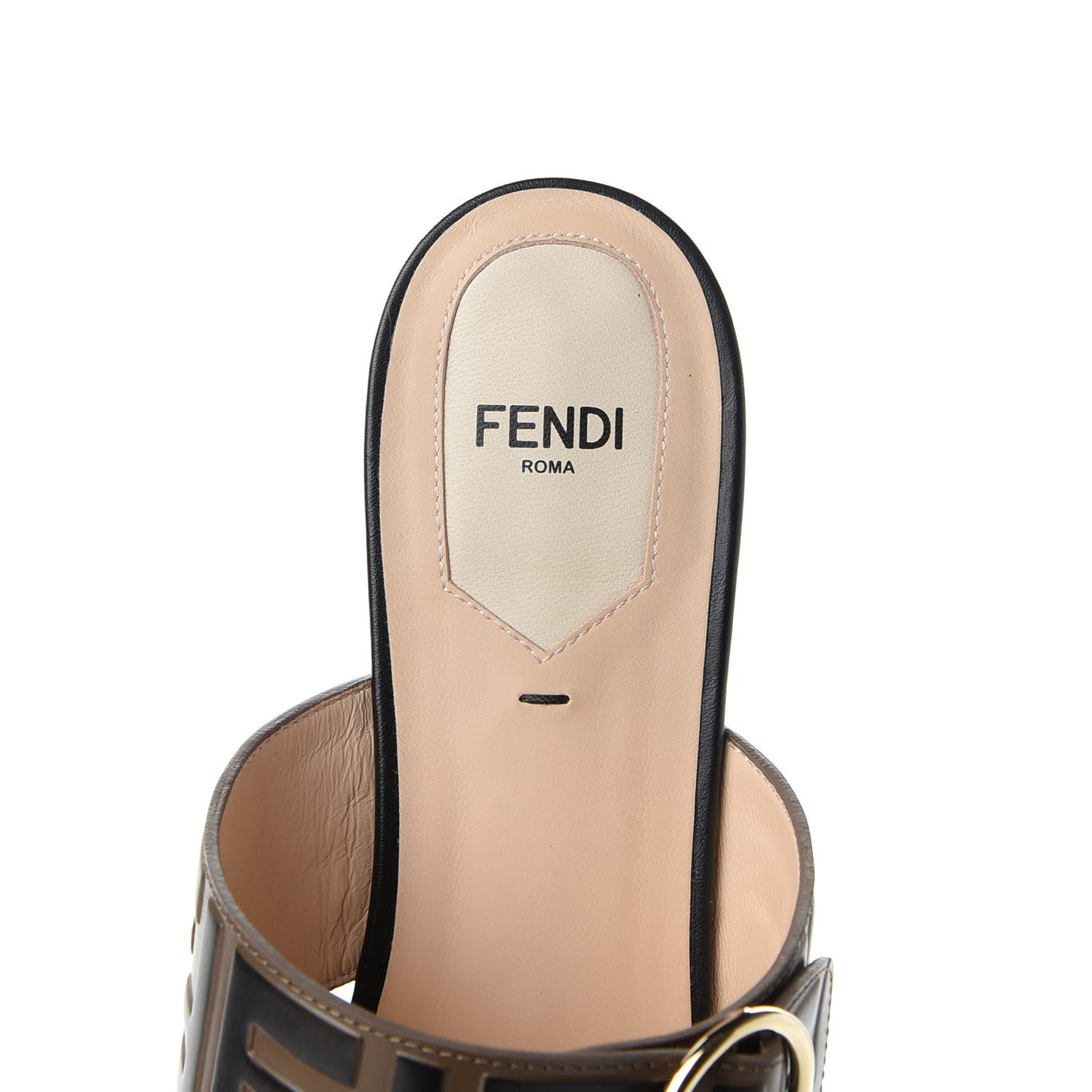 Vitello FF Embossed Pearland Buckle Flat Mules 39 Maya Black
