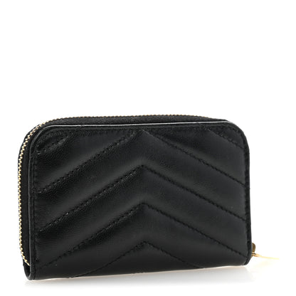 Saint Laurent Lambskin Matelasse Chevron Monogram Cassandre Compact Zip Around Card Wallet Black 3 of 9