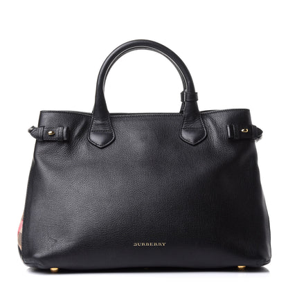 Burberry Grainy Calfskin House Check Medium Banner Tote Black 1 of 14