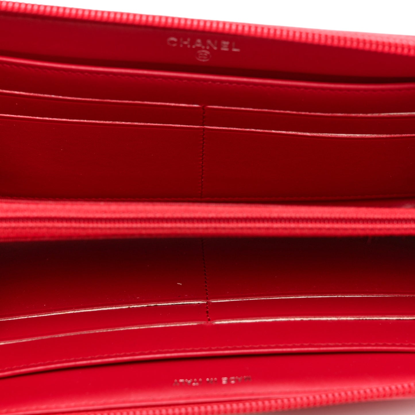 Patent Quilted Boy Zip Around Wallet Red