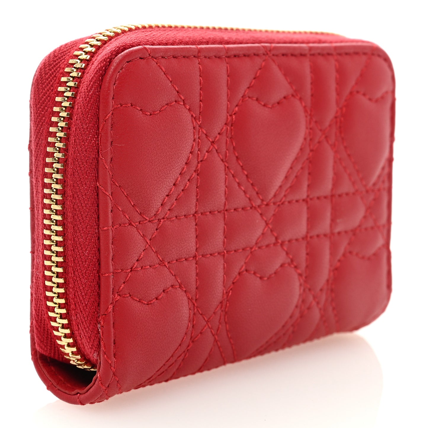 Lambskin Cannage Dioramour Small Lady Dior Voyageur Coin Purse Wallet Spicy Red