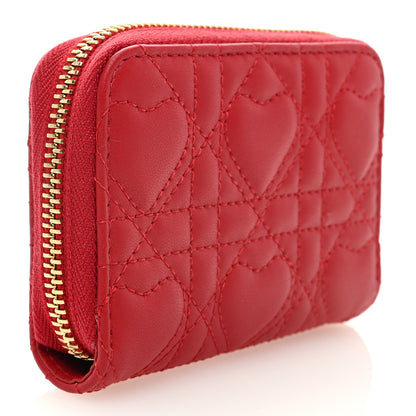 Christian Dior Lambskin Cannage Dioramour Small Lady Dior Voyageur Coin Purse Wallet Spicy Red 3 of 7