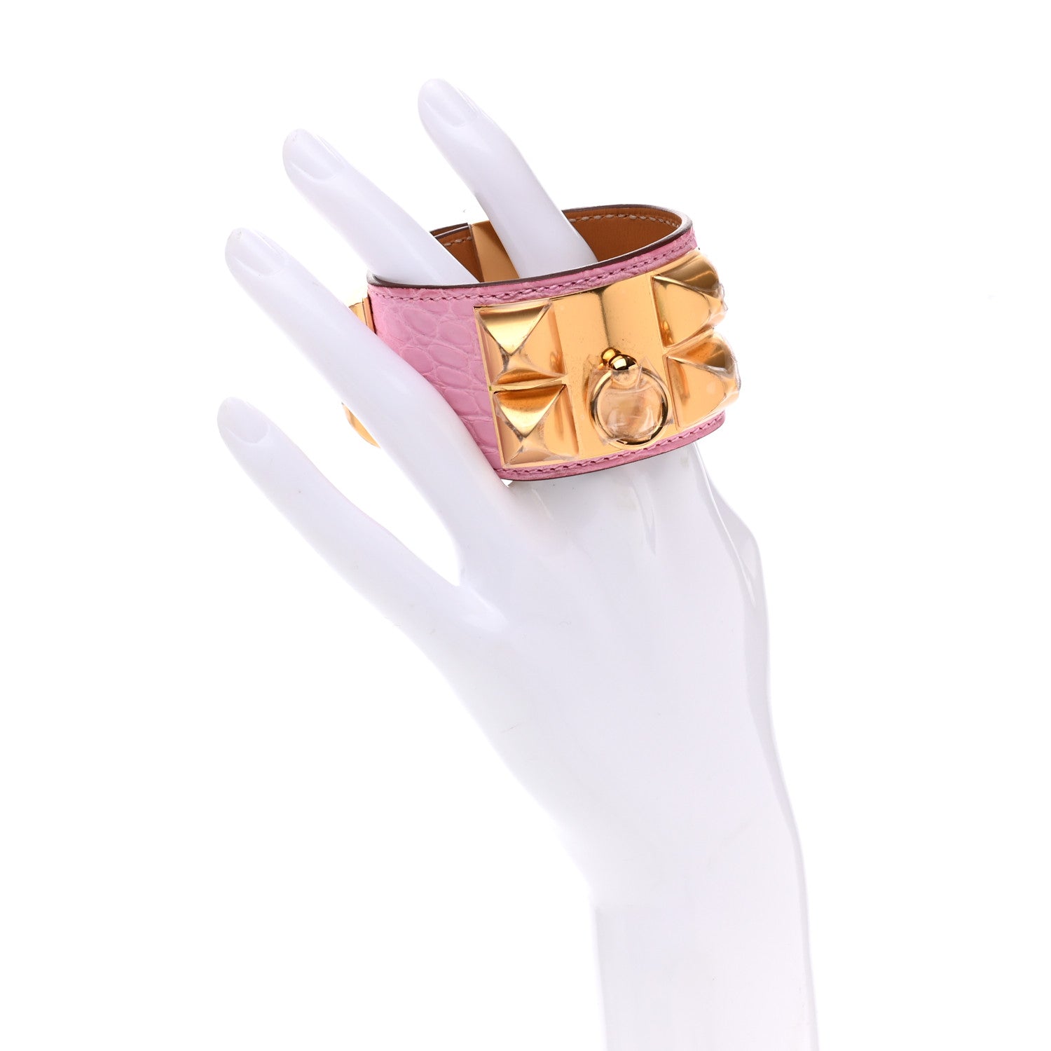 Hermes Matte Alligator Collier De Chien CDC Bracelet T2 5P Pink 2 of 7