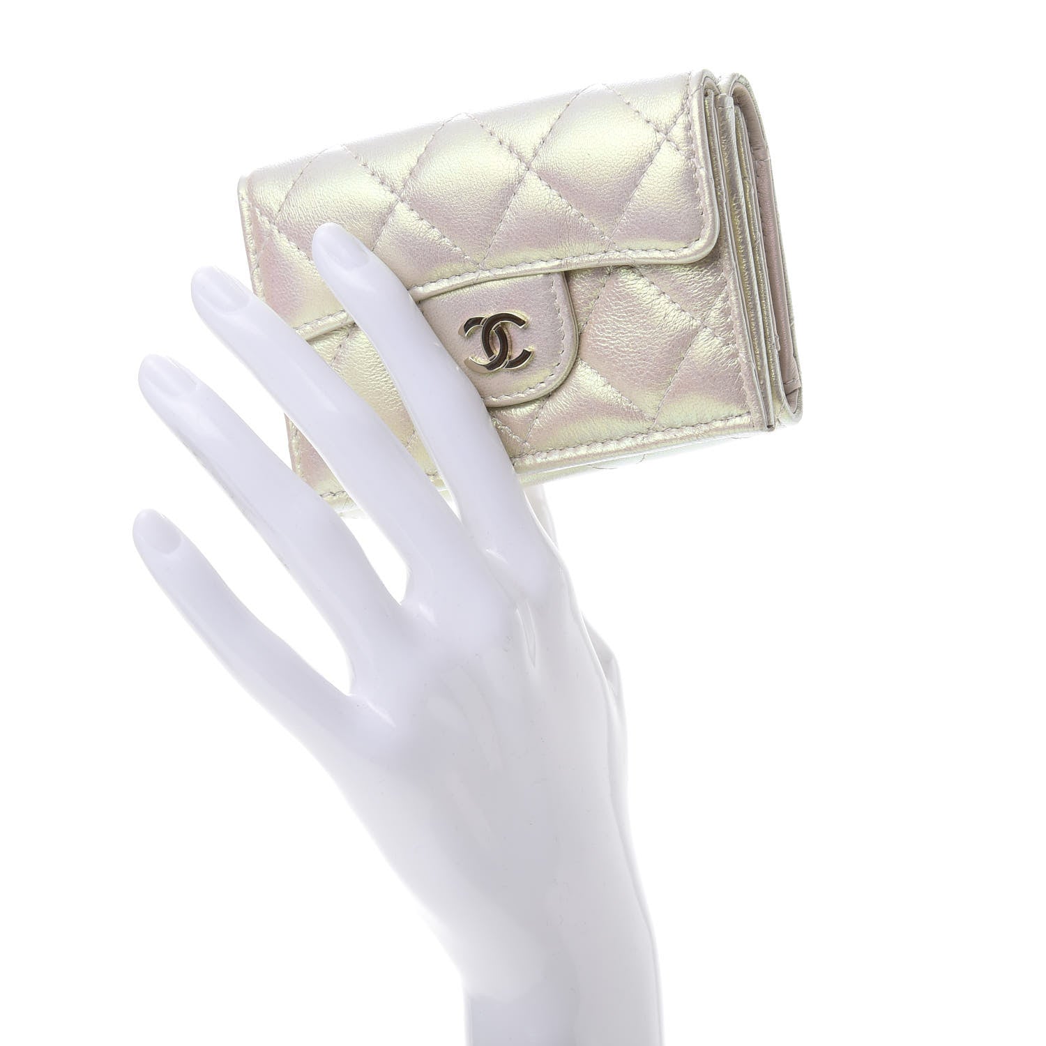 Chanel Iridescent Lambskin Quilted Double Flap Wallet Ivory 2 of 10