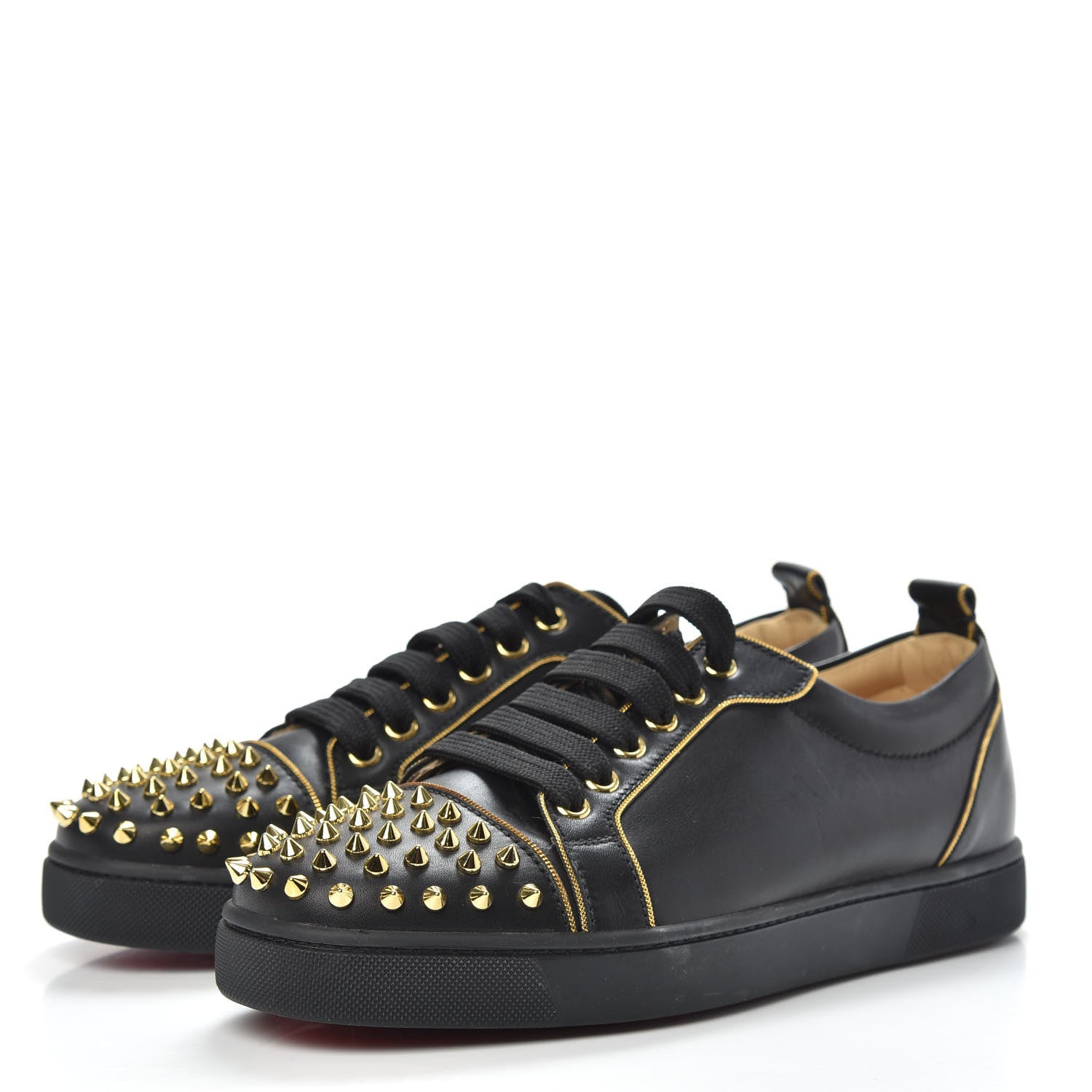 Christian Louboutin Calfskin Louis Junior Spikes Flat Sneakers 39 Black Gold 3 of 8