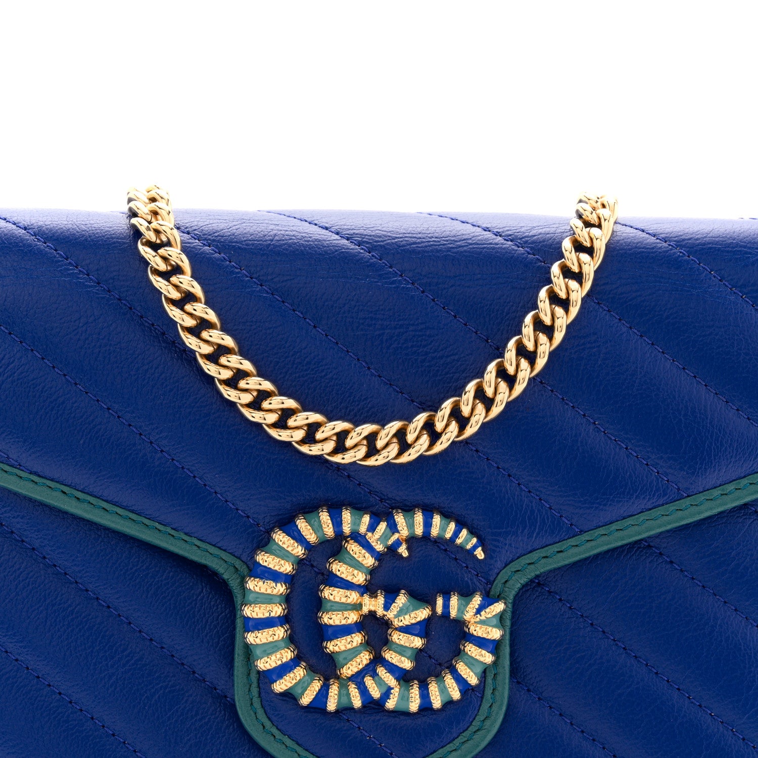 Gucci Azalea Calfskin Enamel Matelasse Diagonal Torchon GG Marmont