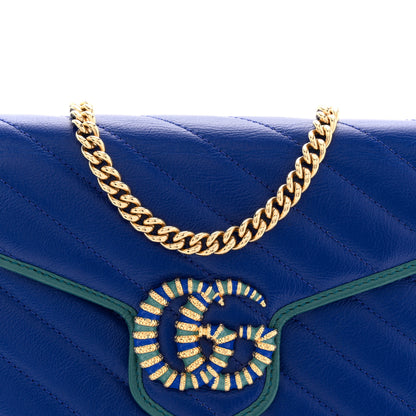 Gucci Azalea Calfskin Enamel Matelasse Diagonal Torchon GG Marmont Chain Wallet Imperial Blue Pavone 8 of 11