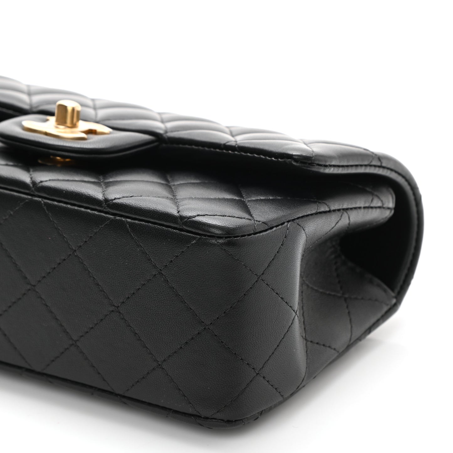 Lambskin Quilted Mini Top Handle Rectangular Flap Black