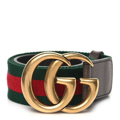 Gucci Nylon Textured Dollar Calfskin Double G Web 40mm Belt 80 32 Green Red Dark Cocoa 1 of 6