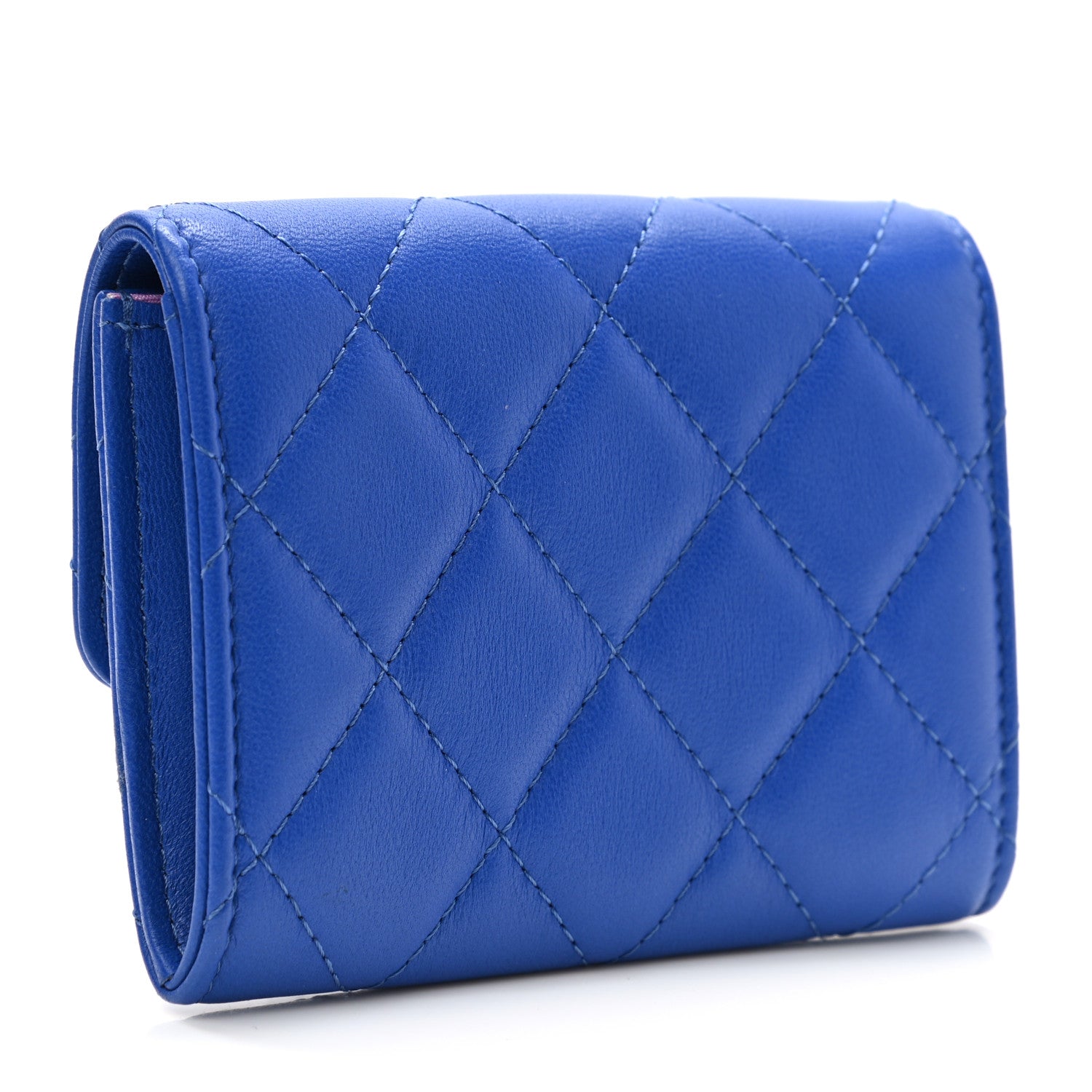 Chanel Lambskin Quilted Flap Card Holder Blue 3 of 9