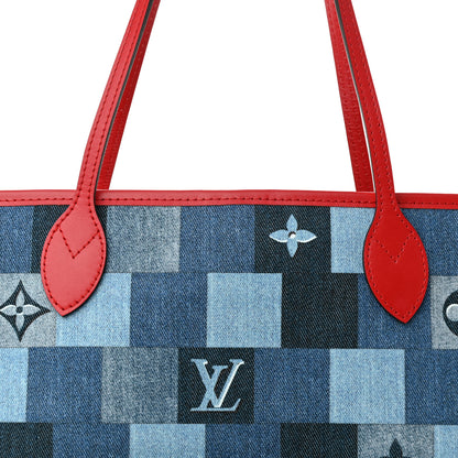 Louis Vuitton Denim Damier Monogram Patchwork Neverfull Blue Rouge 8 of 10