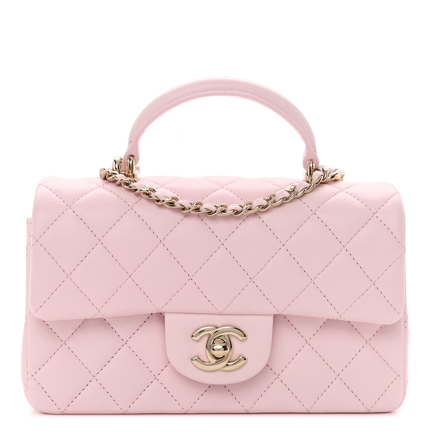 Lambskin Quilted Mini Top Handle Rectangular Flap Light Pink