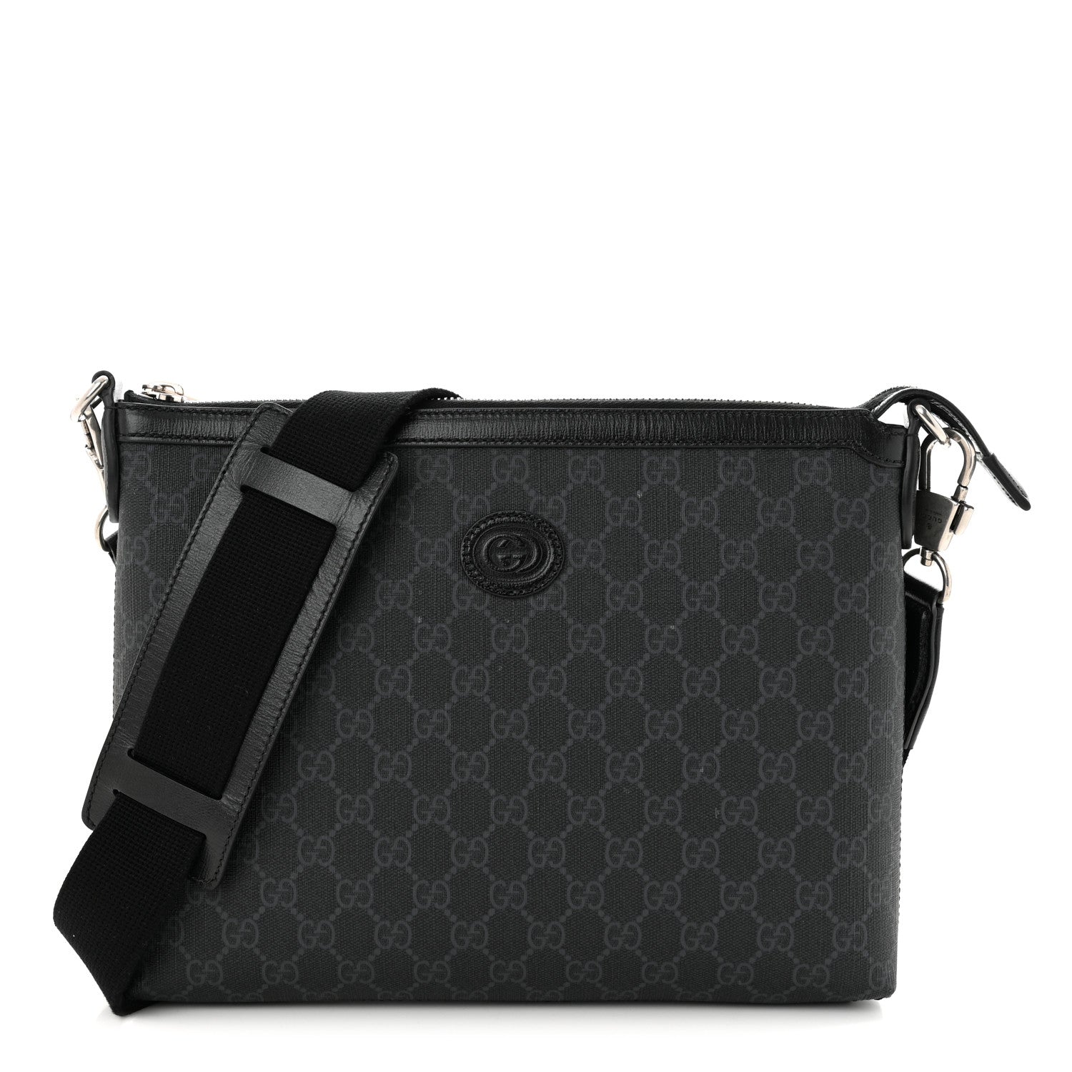 Gucci GG Supreme Monogram Azalea Calfskin Retro Interlocking G Wristlet Messenger Bag Black 1 of 13