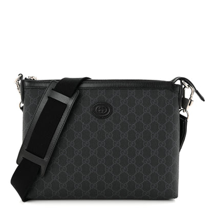 Gucci GG Supreme Monogram Azalea Calfskin Retro Interlocking G Wristlet Messenger Bag Black 1 of 13
