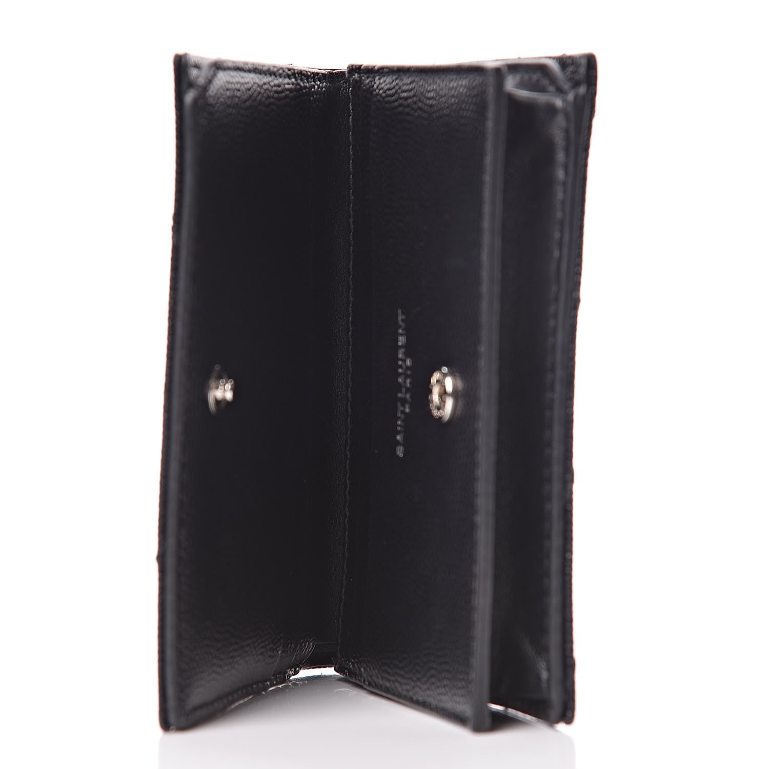 Saint Laurent Grain De Poudre Matelasse Chevron Monogram Card Case Black 5 of 10