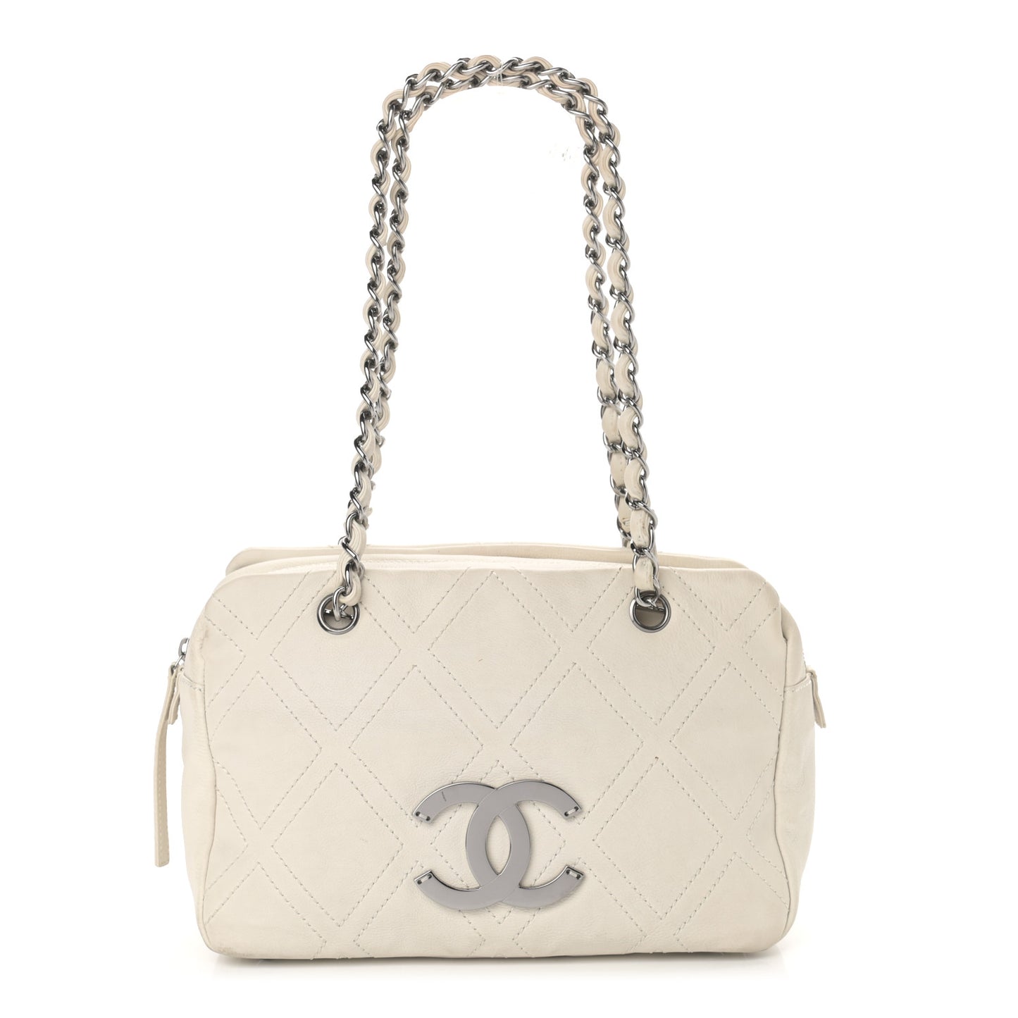 Calfskin Small Diamond Stitch Tote White