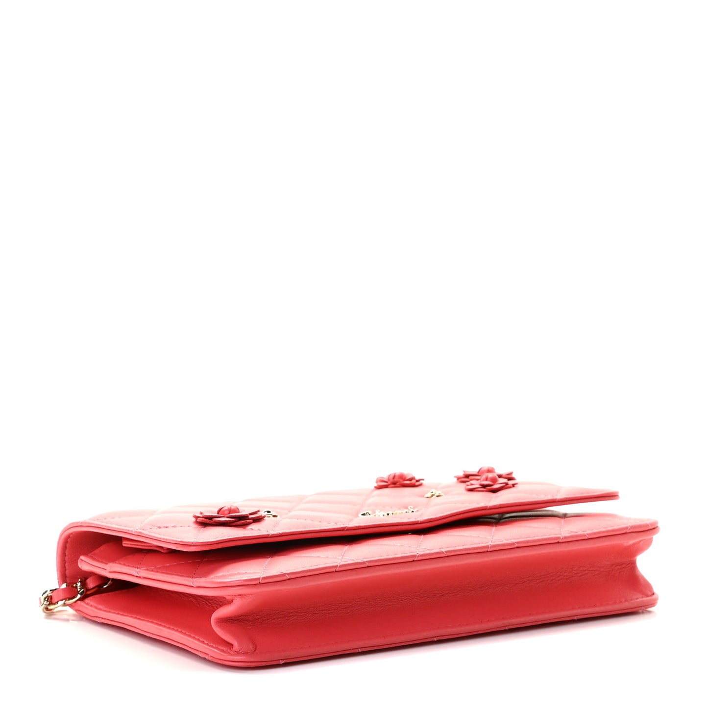 Lambskin Camellia Wallet on Chain WOC Pink