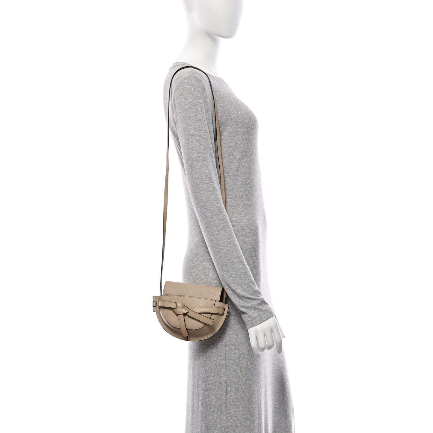 Pebble Grain Calfskin Mini Gate Dual Bag Light Oat