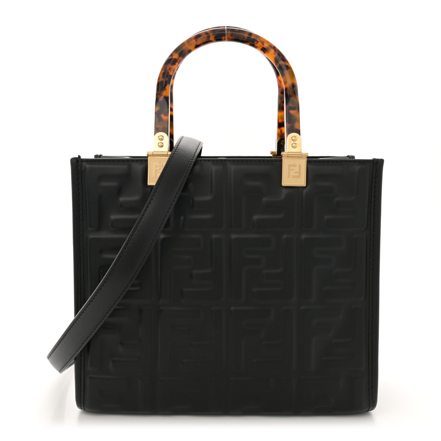 Fendi Vitello Plexiglass FF Embossed Small Fendi Sunshine Shopper Tote Black 1 of 10