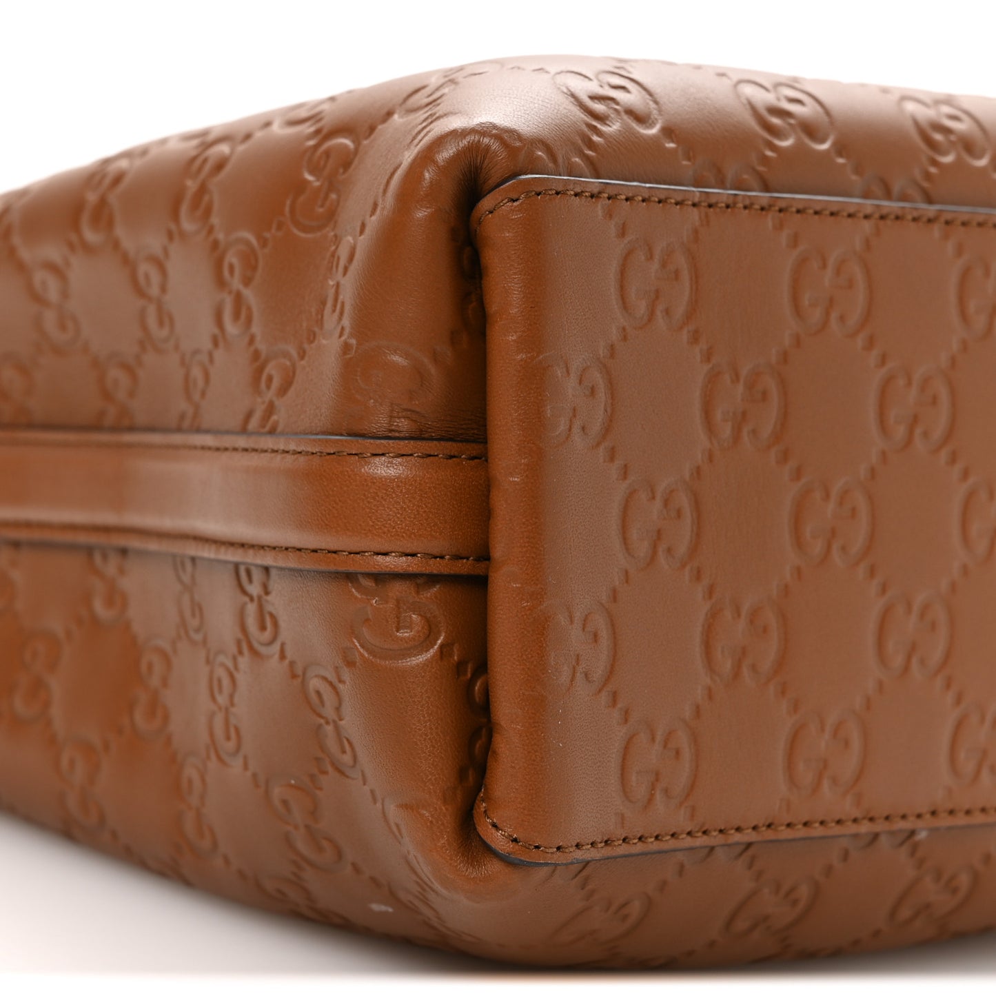 GG Calfskin Embossed Emblem Small Bucket Bag Brown
