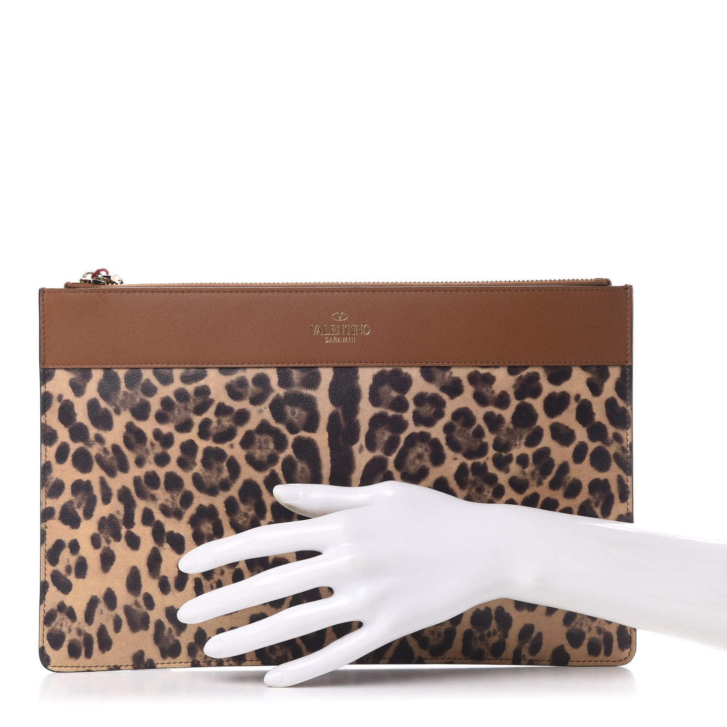 Calfskin Leopard Print City Safari Large Pouch Brown