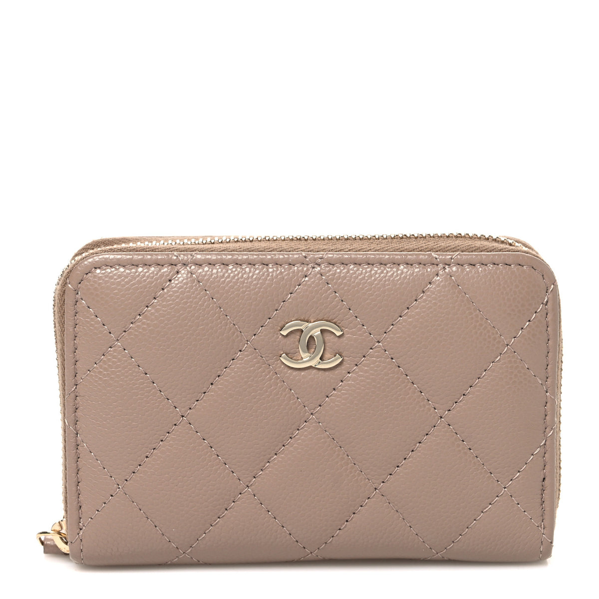 Chanel Caviar Quilted Small Zip Around Wallet Dark Beige 1 of 8