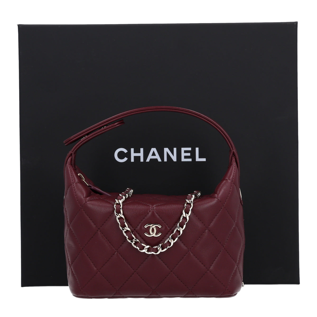 Lambskin Quilted Hobo Clutch With Chain Dark Burgundy