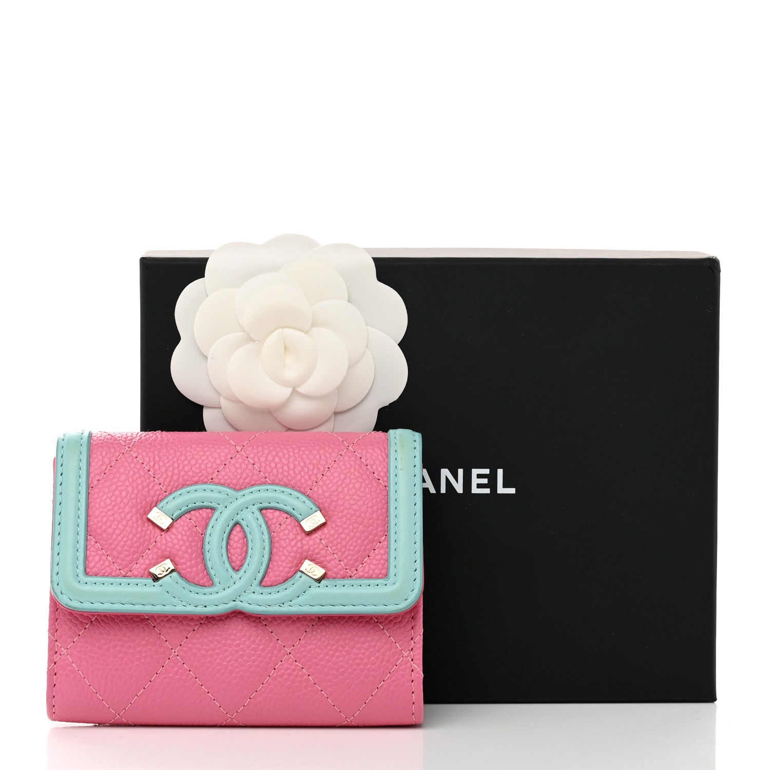 Chanel Caviar Quilted Filigree Flap Card Holder Pink Blue Green 8 of 8