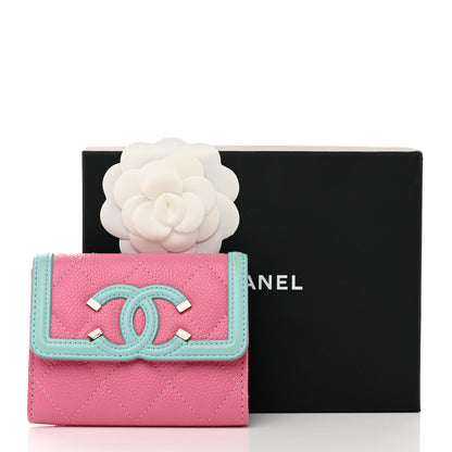 Chanel Caviar Quilted Filigree Flap Card Holder Pink Blue Green 8 of 8
