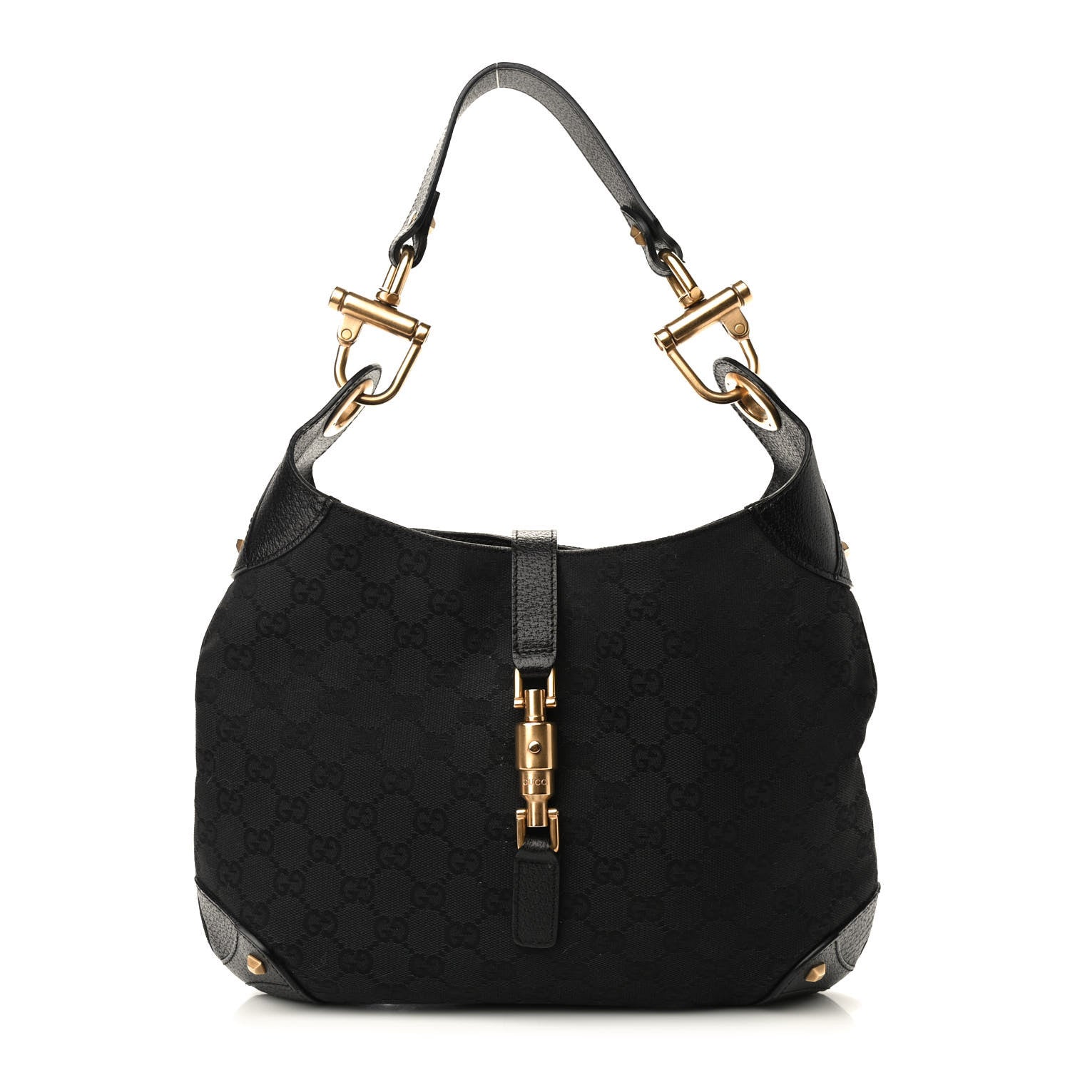 Gucci Monogram Piston Lock Jackie O Hobo Black 1 of 9