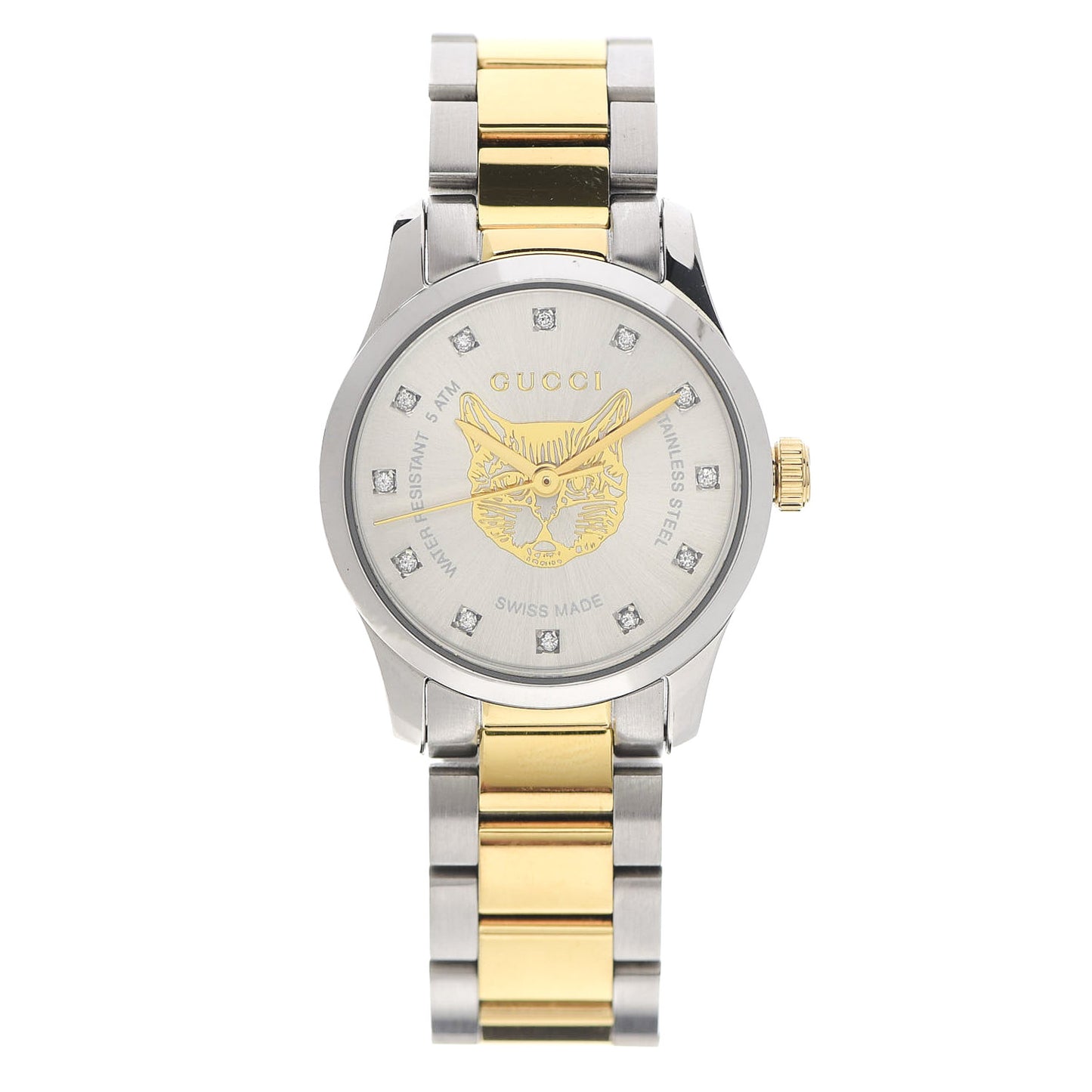 Stainless Steel Diamond 27mm G-Timeless Two Tone Cat Quartz Watch
