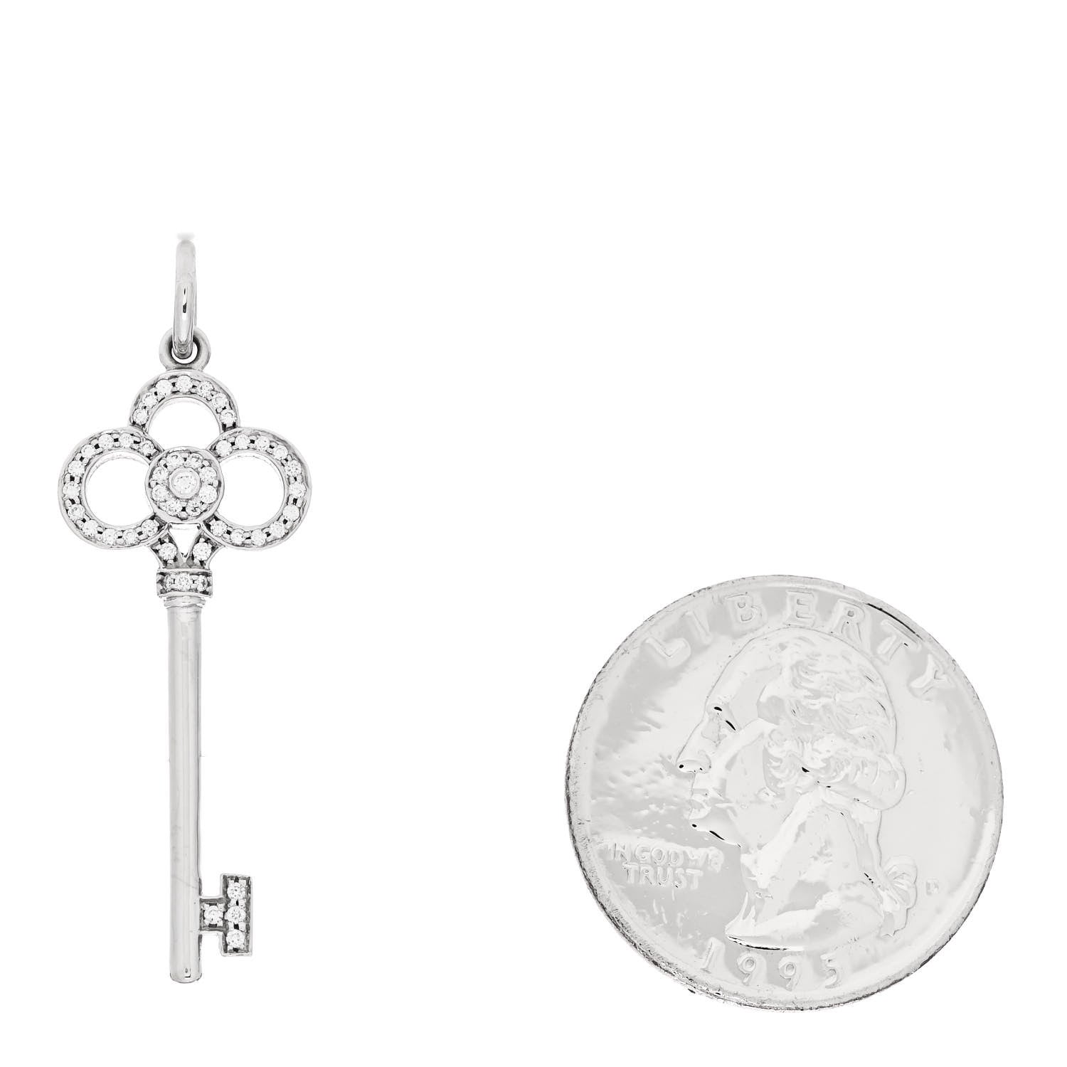 Tiffany 18K White Gold Diamond Mini Crown Key Pendant 2 of 4