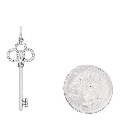 Tiffany 18K White Gold Diamond Mini Crown Key Pendant 2 of 4