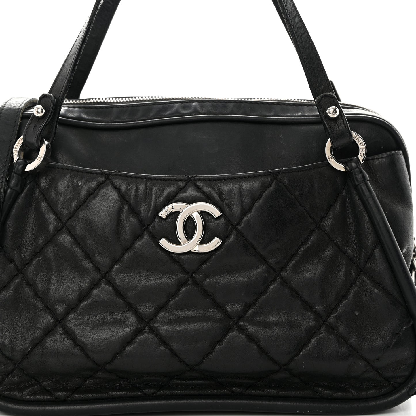 Iridescent Calfskin Quilted Relax CC Camera Case Black