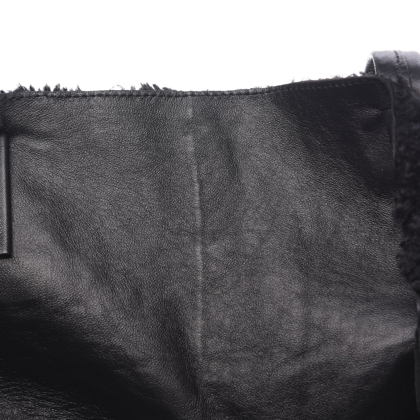 Shiny Smooth Calfskin Shearling Horizontal Cabas Zipper Tote Black