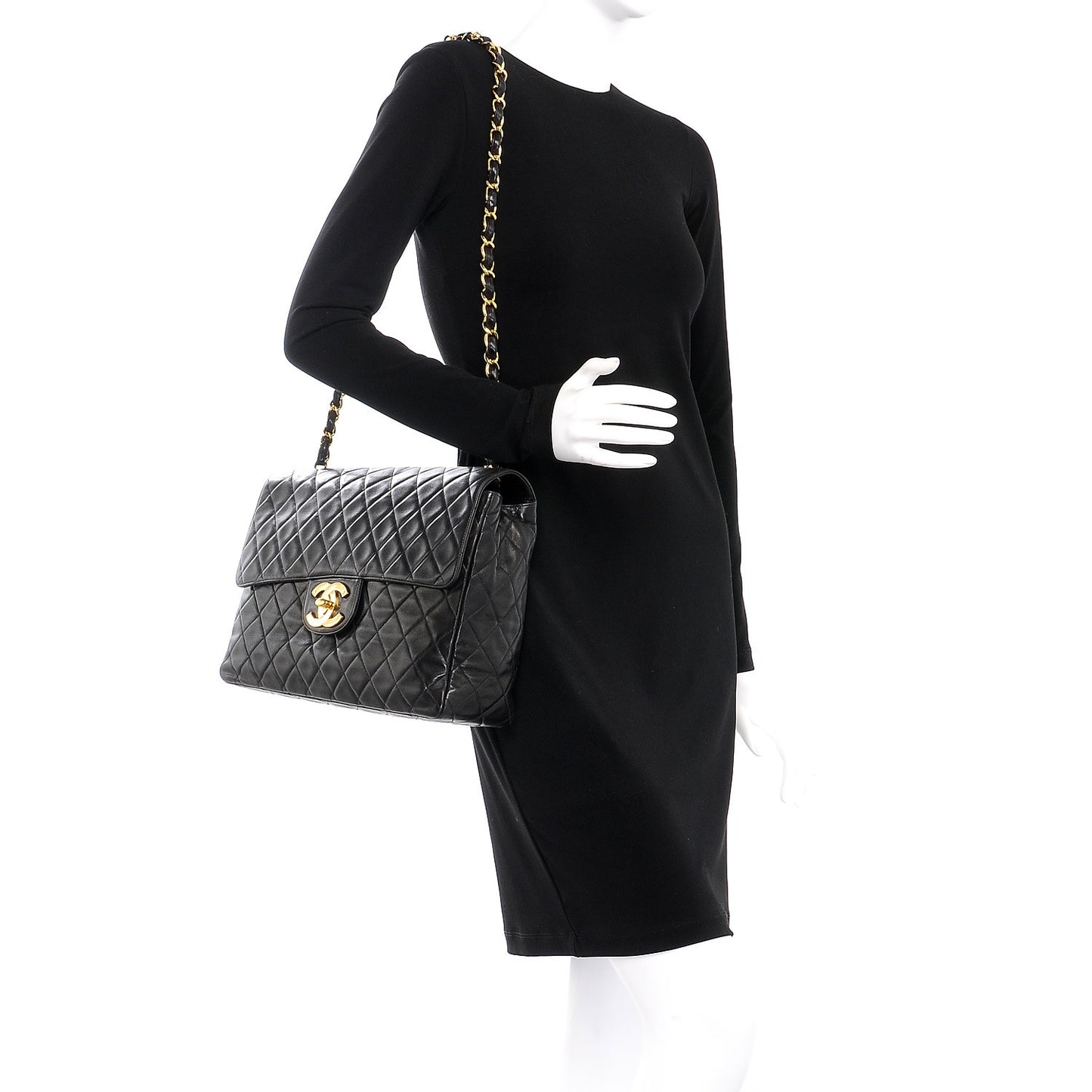 Lambskin Quilted XL Jumbo Single Flap Black