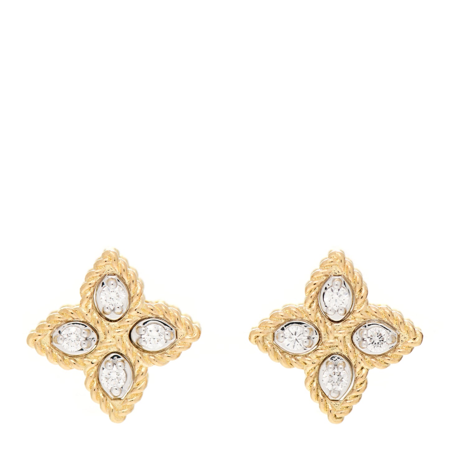 18K Yellow Gold Diamond Small Princess Flower Stud Earrings