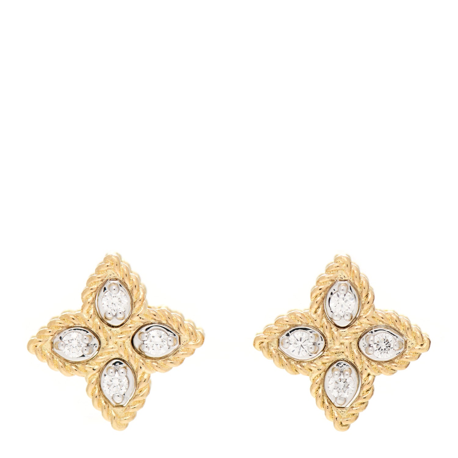 Roberto Coin 18K Yellow Gold Diamond Small Princess Flower Stud Earrings 1 of 5