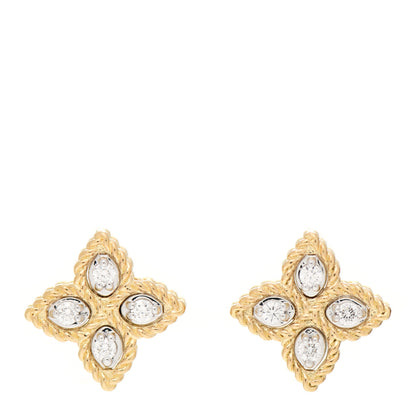 Roberto Coin 18K Yellow Gold Diamond Small Princess Flower Stud Earrings 1 of 5