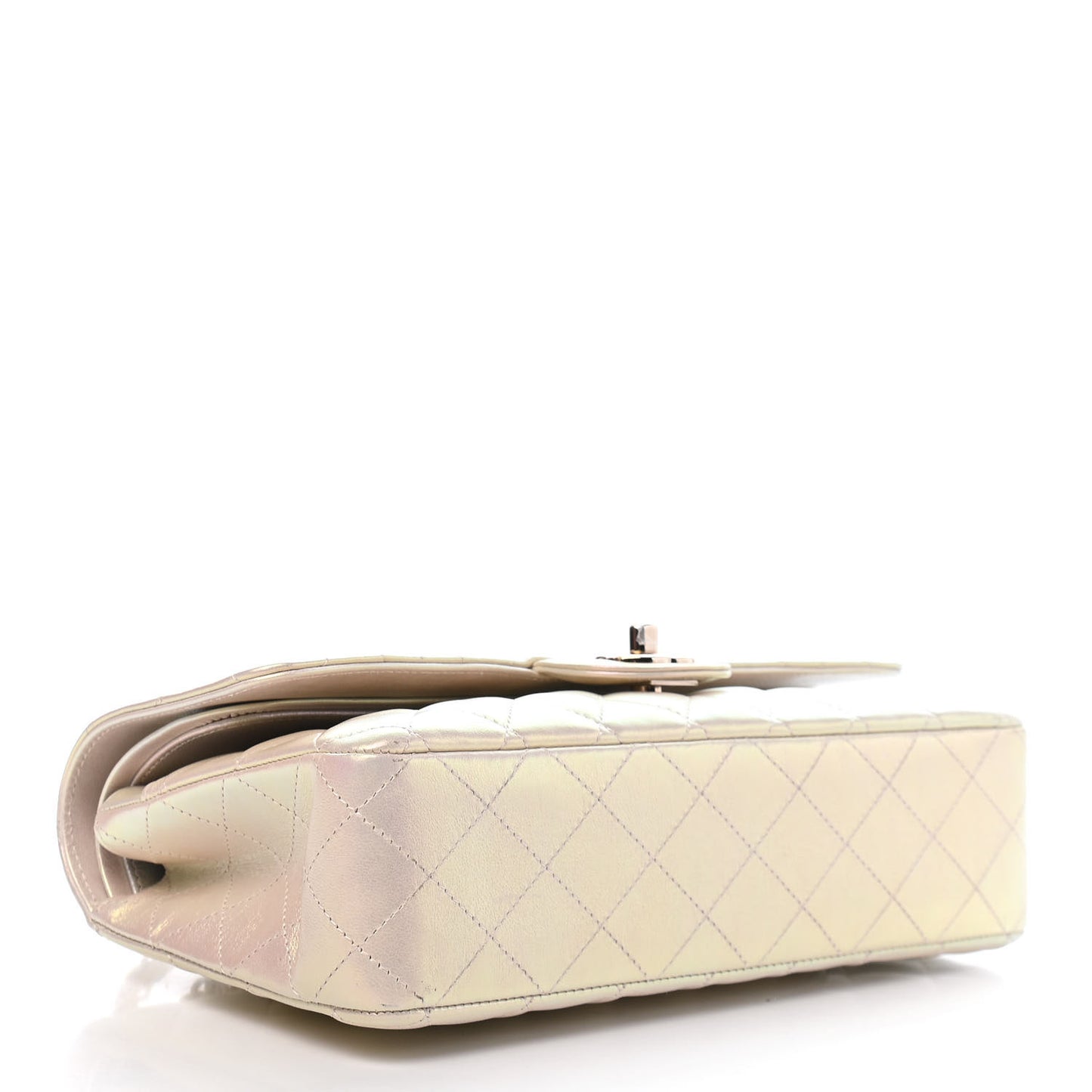Iridescent Lambskin Quilted Medium Double Flap Ivory