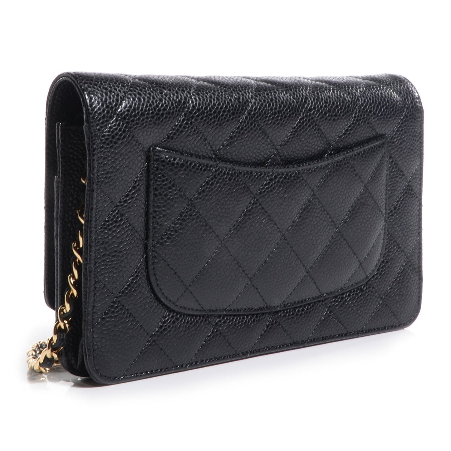 Caviar Quilted Wallet on Chain Black