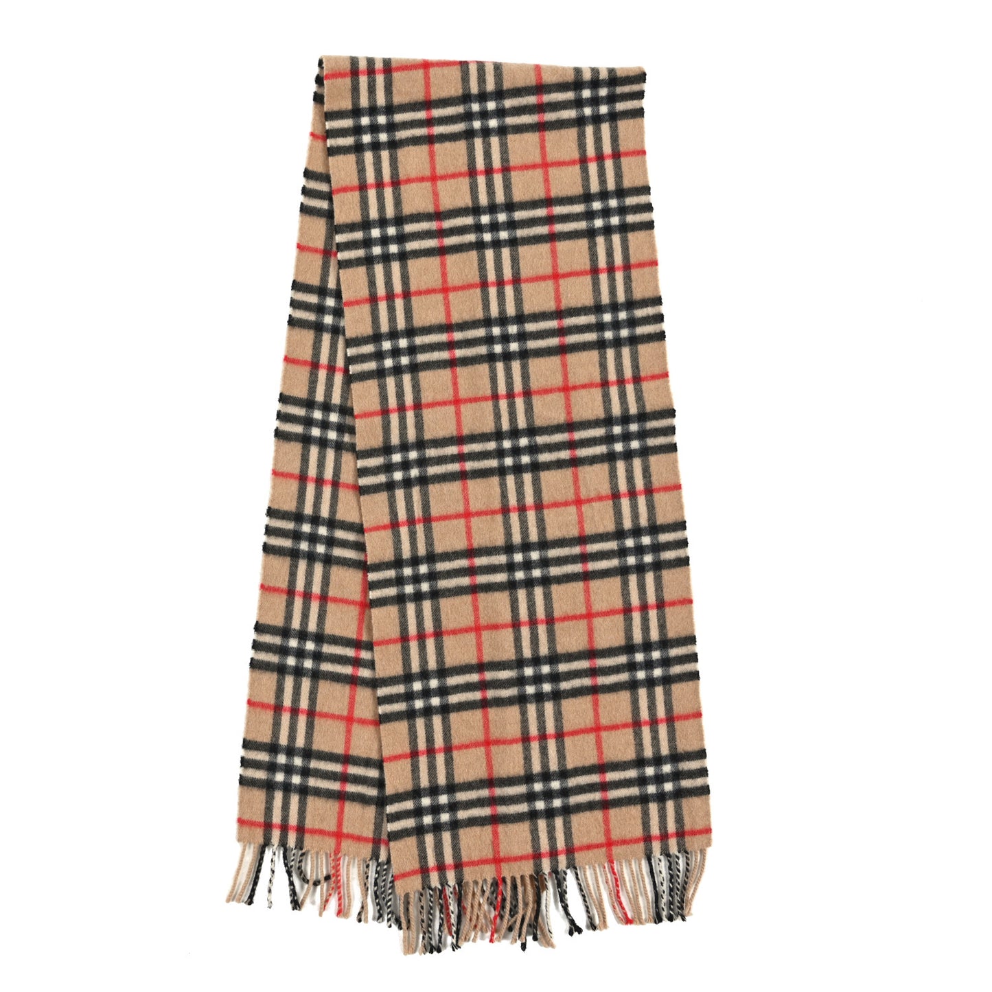 Wool Cashmere House Check Fringe Scarf Camel