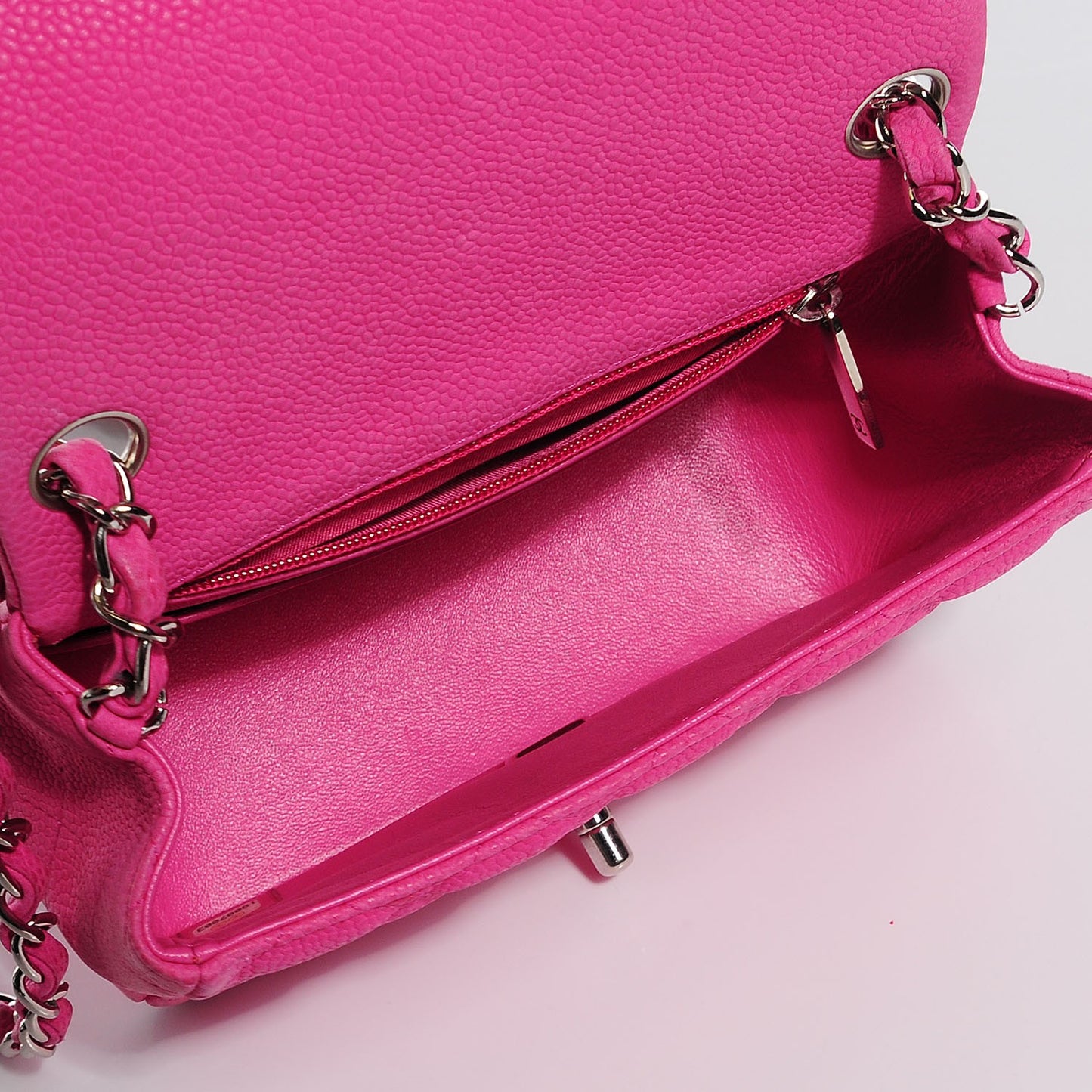 Iridescent Caviar Quilted Mini Flap Hot Pink
