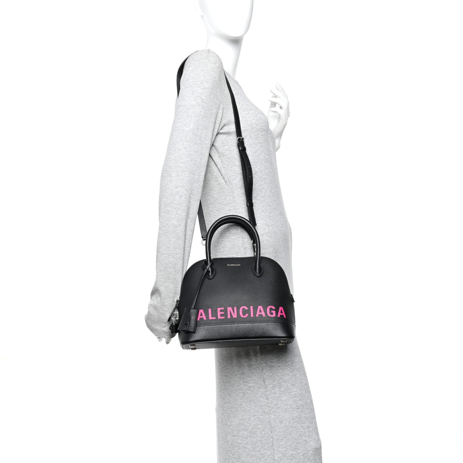 Balenciaga Signature Grained Calfskin Logo S Ville Top Handle Bag Black Rose Shocking 2 of 9